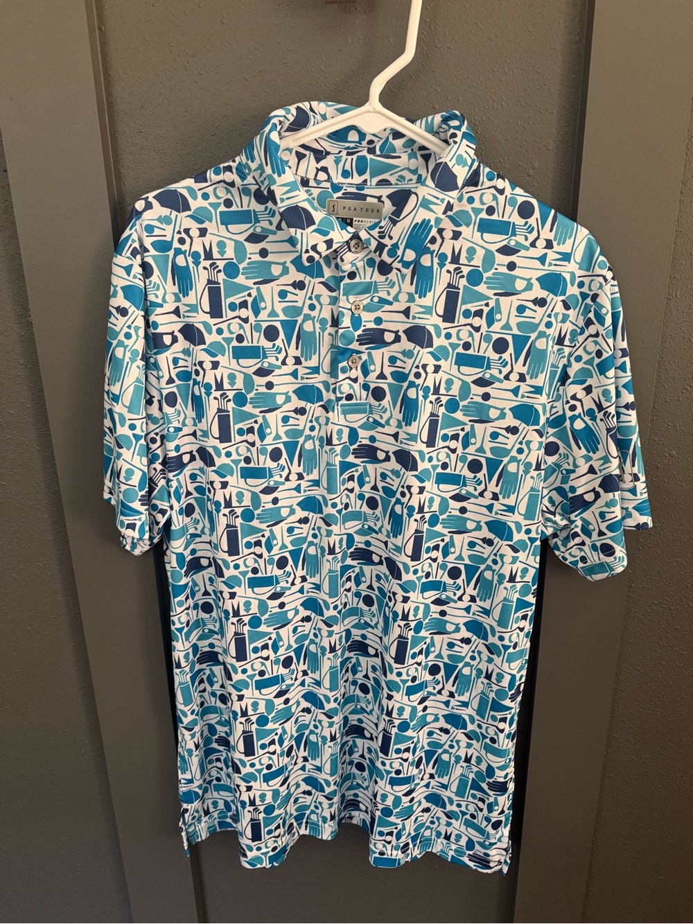 PGA Tour Blue & White Geometric Golf Polo
